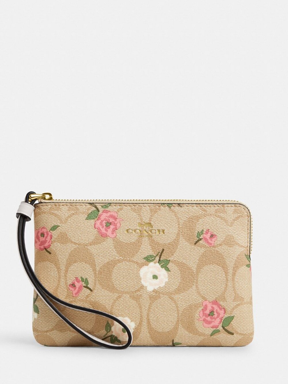 Coach Corner Zip Wristlet In Signature Canvas With Floral Print - Picture 1 of 3